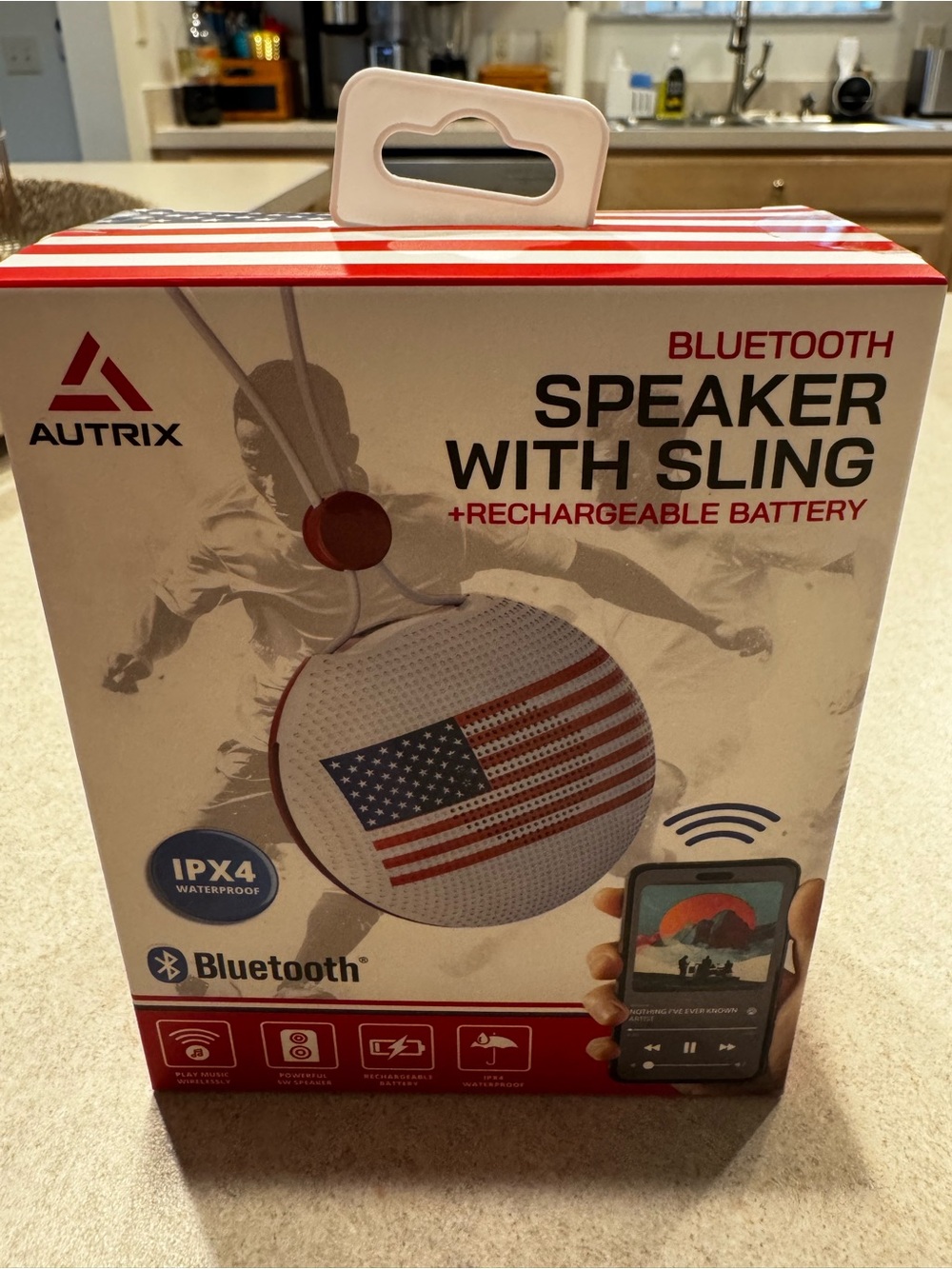 Bluetooth Speaker with Sling - White with American Flag